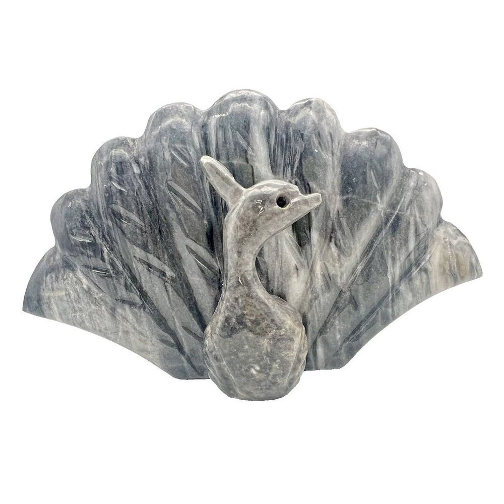 Vintage Peacock Polished Marble Napkin Holder Mail Caddy Hand Carved MCM - Picture 2 of 8
